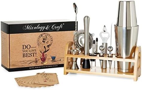 Mixology & Craft Bartender Kit - 13 Piece Set Including Stainless Steel Cocktail Making with Bar Stand & Boston Shaker, Perfect for Drink Mixing at Home, Plus Exclusive Recipe Cards