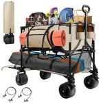 HOPERAN 54" Double Decker Wagon Cart with Wheels Foldable, 400L Large Capacity Collapsible Wagon, 550LBS Load Heavy Duty Wagons Carts Foldable, Extra Long Folding Wagon, Beach Wagon for Camping（Khaki）