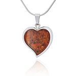 AMBEDORA Women's Necklace with Amber, Polished Sterling Silver, Baltic Amber in Cognac Colour, Silver Pendant Amber Heart Size L with Chain