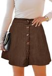 HERBATOMIA Women’s Corduroy High Elastic Waist Skirt Skater Button Front Basic A-line Pleated Flowy Dark Brown Skirts for Women with Pocket