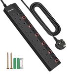 DEWENWILS 6 Way Extension Lead with Individual Switches, Surge Protected Extension Cable 5M with Indicator Lights, 13Amp Extension Cord, Wall Mounted, UKCA/CE Listed, Black