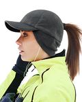 Gisdanchz Warm Ponytail Hat with Earflap for Women Winter Baseball Cap for Women Ponytail Womens Ladies Running Cap Fleece Winter Hats Pony Caps for Running Golf Hiking Walking Outdoor, Dark Grey S/M