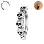 BodyAce 925 Sterling Silver Skull Belly Button Rings, 14G Clicker Belly Barbell Navel Rings for Men Women, 16G Reverse Curved Punk Belly Piercing Jewelry (1.6mm=14G,BL:12mm)