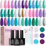 Beetles Gel Nail Polish Kit, Mermaid 20 Colors Purple Green Blue Gel Polish Starter Kit Soak Off Base Gel Matte Top Coat Nail Brushes Glitter Mermaid Sticker Christmas Decorations Gifts for Women