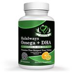 Halalways Omega + DHA Gummies - Triple Strength Omega 3 Fish Oil Gummy Vitamins with DHA Fatty Acids, Nature's Heart Health, Orange & Lemon Flavor Certified Halal Supplement