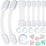 Child Safety Strap Locks, 22 Pack Child Proof Locks, Adjustable Baby Proof Cabinet Latches Locks, 3M Self-Adhesive, 6 Electric Outlet Pulg Covers & 6 Corner Guards for Cabinets Drawers Toilet Fridge