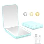 Kintion Rechargeable Pocket Mirror, 1X/3X Magnification LED Compact Travel Makeup Mirror, 3 Color Temperature, Dimmable, 400mAh, Portable Compact Mirror, Small Purse Mirrors for Women Gift, Cyan