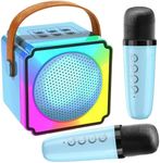 Joycome Kids Karaoke Machines with 2 Microphones, Portable Bluetooth Speaker with Colorful LED Light, Voice Changing, Mini Karaoke Machine for 3-18 Year Old Girl Boy Toys Birthday Presents - Blue