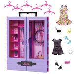 Barbie Fashionistas Ultimate Closet & 6 Hangars, Purple with Fold-Out Rack & Carrying Handle, Portable Storage for Barbie Doll Clothes & Accessories