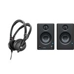 Sennheiser HD 25 Special Edition Closed-Back On-Ear Headphones, Black & PreSonus Eris E3.5, 3.5 Inch, 2-way, High-Definition Multimedia Studio Monitors (Pair), Black, Black