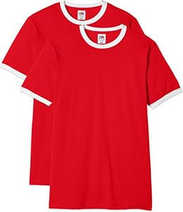 Fruit of the Loom Men's Ringer Premium T-Shirt (Pack of 2), Red/White, M