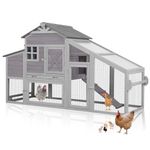 Aivituvin Chicken Coop 65" Wooden Hen House with Large Nesting Box, Outdoor Poultry Cage with Removable Tray,Warerproof Panel Roof (Grey)