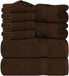 Utopia Towels 8-Piece Premium Towel Set, 2 Bath Towels, 2 Hand Towels, and 4 Wash Cloths, 600 GSM 100% Ring Spun Cotton Highly Absorbent Towels for Bathroom, Gym, Hotel, and Spa (Dark Brown)