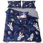 qjmiaofang Kids Rocket Comforter Set Twin Size Outer Space Bedding Set for Boys Girls 6 Pieces Spaceship Space Bedding Comforter Universe Galaxy Bedding Set with Constellation Sheet Sets