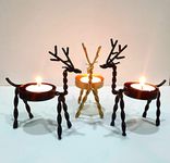 Homesutraa Handmade Metal Reindeer Candle Holders (Set of 3) – Elegant Home Decor Gift (2 Black, 1 Golden