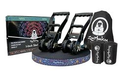 ZenMonkey 1" Slackline Kit with Dual Ratchet System, Two-Tone Webbing, 82ft Length, Tree Protectors and Carry Bag