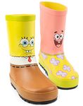 SPONGEBOB SQUAREPANTS Boys Wellies | Kids Multicoloured Rain Wellington Boots | Patrick Star & Sponge Bob Cartoon Costume | Toddlers Water Resistant Walking Shoes | Merchandise Gift for Children