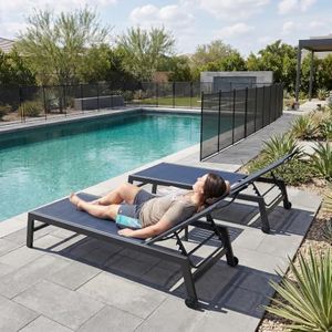 PURPLE LEAF Oversized Pool Lounge Chairs Set of 2, Textilene, Navy Blue
