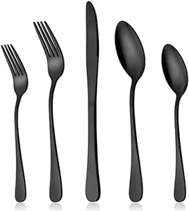 LIANYU Black Silverware Set for 2, 10-Piece Stainless Steel Cutlery Set, Includes Knives, Spoons and Forks, Mirror Polished Dining Flatware Tableware, Dishwasher Safe