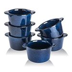 Creme Brulee Ramekins Ceramic Bowls - VICRAYS Mini Custard Cups 6 oz oven Safe Bowls Souffle Dishes for Baking Individual Casserole Dipping Sauce Pioneer Woman Bakeware Set of 6, Blue