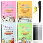 Techgadget 4 Pcs Magic Practice Copybook Set For Kids Children Cursive Handwriting Calligraphy Copy books - Maths + Drawing + Alphabet + Number (4 Books + 10 Refills + 1 Pen + 1 Grip)