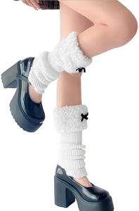 Sexybody Women' s Knitted Stirrup Leg Warmers Furry Fuzzy Fleece Trim Boot Cuffs Leg Warmer Cute Footless Bow Boot Socks