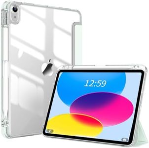 KVTVOU Case for iPad 10th Generation 2022, with Pencil Holder, [Support Touch ID] Clear Hard PC Back Shell Slim Trifold Stand Cover, Auto Sleep/Wake, iPad 10th Generation Case 10.9 Inch, Tender Green