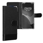 kwmobile Wallet Case Compatible with Motorola ThinkPhone - Case Fabric and Faux Leather Phone Flip Cover - Anthracite/Black