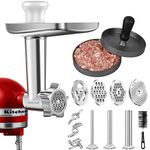 Meat Grinder Attachment for Kitchenaid Stand Mixer, AMZCHEF Metal Kitchen Aid Accessories Included 3 Sausage Stuffer Tubes,1 Holder, 4 Grinding Plates, 2 Grinding Blades, Burger Press, Without Machine