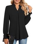 Anyhold Womens Blouses Fashion 2024 Long Sleeve V Neck Loose Casual Shirts Chiffon Tops with Smocked Cuffs X-Large, Black