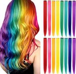 MQY COLOR Colored Clip in Hair Extensions 21Inch Synthetic straight Hair Extensions for Women Girls Gift Multi-Colors Party Clip in Synthetic Hairpiece 16pcs (Rainbow color)