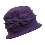 ZffXH Vintage Women Floral Fleece Cloche Winter Church Hat 1920s Warm Ladies Bucket Bowler Fall Hat Purple