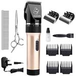 Everesta Dog clippers, Low Noise Rechargeable Cordless Pet Dogs and Cats Electric Grooming Clippers Kit with Shears and Comb (Gold+Black)