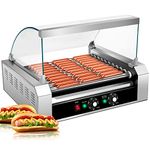 KOTEK Hot Dog Roller Machine, 30 Hot Dog and 11 Non-Stick Roller, Sausage Grill Cooker Machine with Glass Cover, Drip Tray, Dual Temperature Control for Commercial and Household Use (11 Rollers)