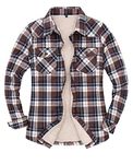 Womens Sherpa Fleece Lined Flannel Jacket Button Down Plaid Flannel Shirt Jacket(All Sherpa Lining), Brown/White, Large