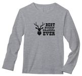 Best Buckin Grandpa Shirt Fathers Day Papa Gifts Hunting Long Sleeve T-Shirt Large Gray