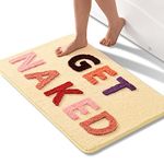 QJHOMO Get Naked Bath Mat Beige Bathroom Mats 60 x 90 cm, Non Slip Bath Mats for Bathroom, Colourful Letters Soft Microfiber Bathroom mat, Machine Washable Rug