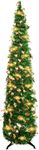 Christmas Tree with Lights, 150cm/5ft Collapsible Artificial Xmas Tree, Pop Up Christmas Tree Tinsel Tall Skinny Coastal Xmas Tree for Home Office Holiday Xmas Decor (Dark green)