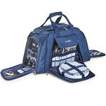 VonShef Picnic Holdall, Extra Large Navy Bag with 6 Person Dining & Cutlery Set, Picnic Travel Bag with Insulated Cooler Compartment, Beach & Camping Accessories