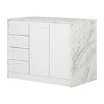 South Shore Furniture Myro Kitchen Island Faux White Marble and White, Contemporary