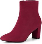 Allegra K Women's Dress Side Zip Chunky Heel Burgundy Ankle Boots 9 M US