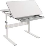 Mount-It! Height Adjustable Desk for Kids [31.5" x 26"] Children's Workstation with Tilting Desktop and Drawer for Storage, Ergonomic Study Table for Writing, Drawing, Reading, Studying (Gray)