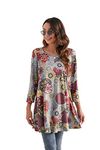 Enmain Womens Long Sleeve Tunic Top Ladie Longline Blouse Casual Floral Swing Dress Top Slouch Loose Comfortable Plus Size L