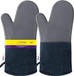 JEEKOIN Silicone Oven Mitts Extra Long, Honeycomb Grip Oven Mitt Heat Resistant 581 Degree, Soft Cotton Lining, Waterproof Non-Slip Oven Mitten Potholders BPA-Free, 14 Inch (Grey)