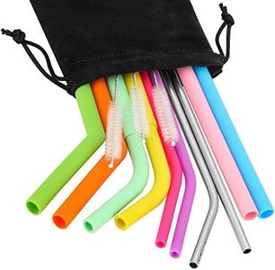 Oumers 10 PCS Reusable Silicone Drinking Straws Set with Storage Pouch- Silicone Drinking Straws,Stainless Steel Metal Straws, Cleaning Brushes for Tumbler Yeti/Rtic Complete Bundle- Different Size