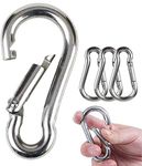 Pubiao 4 PCS Carabiner Heavy Duty 304 Stainless Steel M6 Locking Carabiner Hook Gauge Steel Carabine Swivel Spring Clip for Outdoor Hiking Camping Fishing (Not for Climbing)