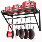 OROPY Wall Mount Pot Pan Racks, Saucepan Hanging Rack, Kitchen Utensils Hanging Shelf with 2 Rails, 12 Hooks, 60cm