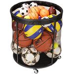 WEYIMILA Sports Equipment Organizer for Garage, Mesh Ball Holder for Soccer, Basketball, Volleyball, Baseball, 48 Gals Ball Cart for Holding Ball, Rolling Sports Organizer, Black