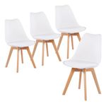 buybyroom Modern Dining Chairs Set of 4 with Wooden Legs and Soft Cushion for Living Room, Garden, Kitchen, Bedroom, Outdoor and Office, White