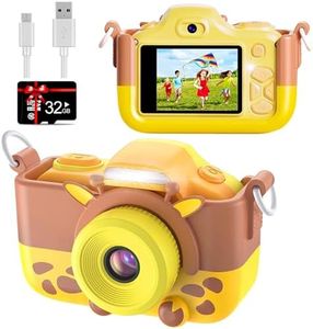 BlueFire Kids Camera 16MP HD Digital Camera for Kids, Mini 2 Inch Screen Front and Rear Selfie Digital Camera with Cartoon Silicone Cover & 32GB SD Card, Camera Toys for 4-9 Year Old Kids(Yellow)